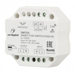Контроллер-выключатель SMART-TUYA-SWITCH-PUSH-IN (230V, 1.5A, WiFi, 2.4G), Arlight, 033002