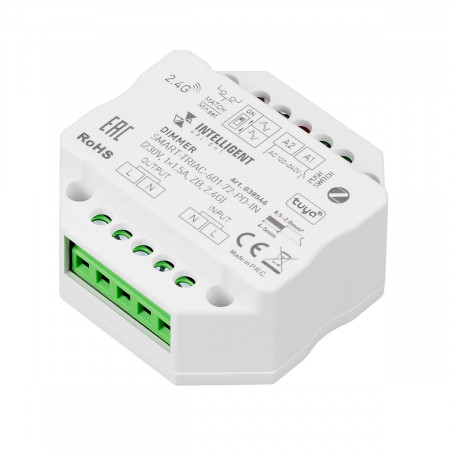 Диммер SMART-TRIAC-601-72-PD-IN (230V, 1x1.5A, ZB, 2.4G) (IARL, IP20 Пластик, 5 лет), Arlight