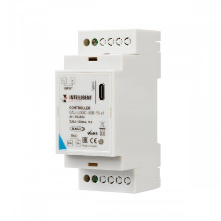 Контроллер DALI-LOGIC-USB-PS-x1 (BUS/230V) (IARL, IP20 Пластик, 2 года), Arlight