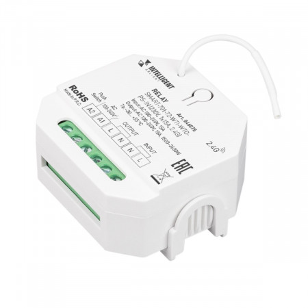 Релейный модуль SMART-701-72-WTI-WTO-PS-IN  (230V, 1x15A, 2.4G) (IARL, IP20 Пластик, 5 лет), Arlight